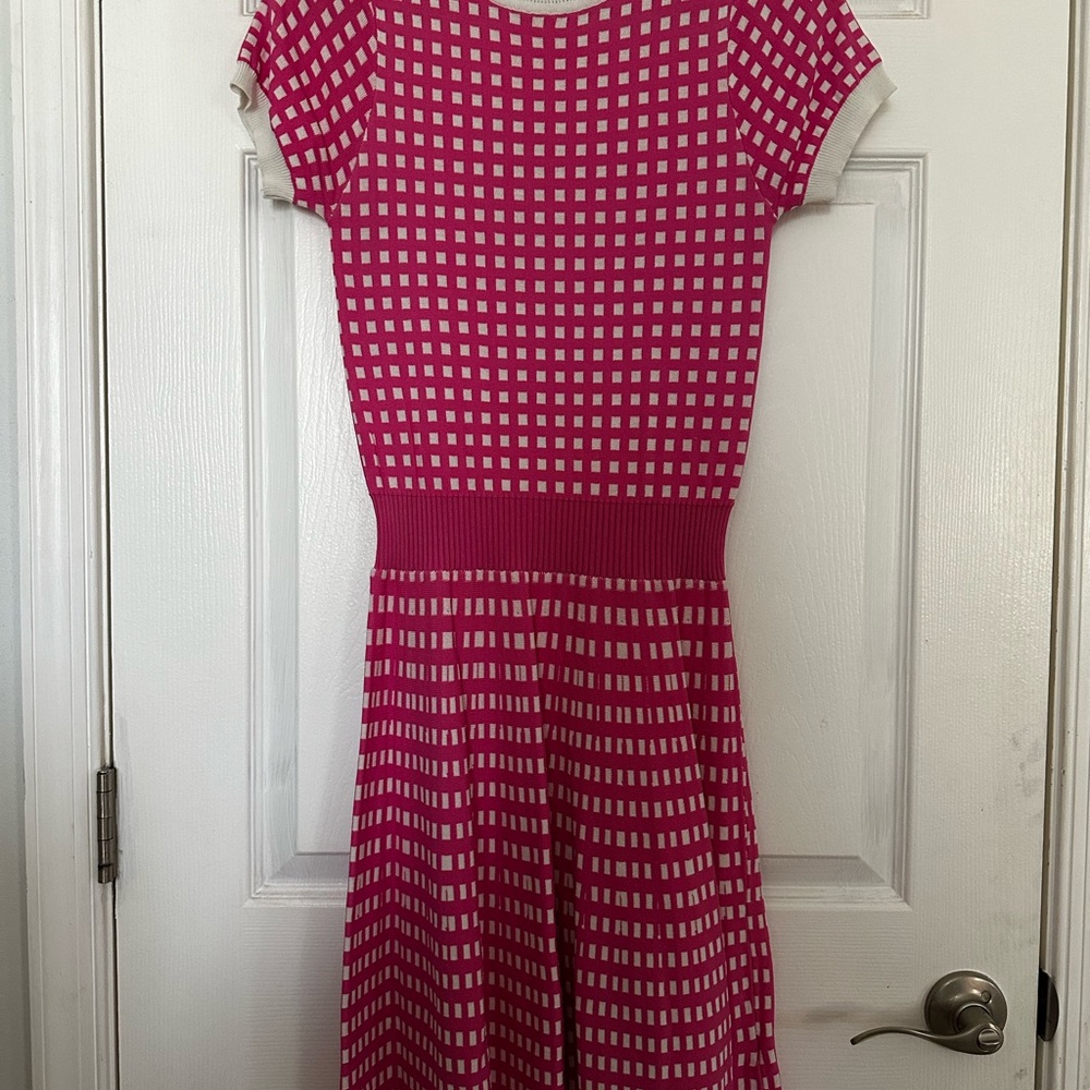 Unique Vintage Fuchsia and White Checkered Midi Dress